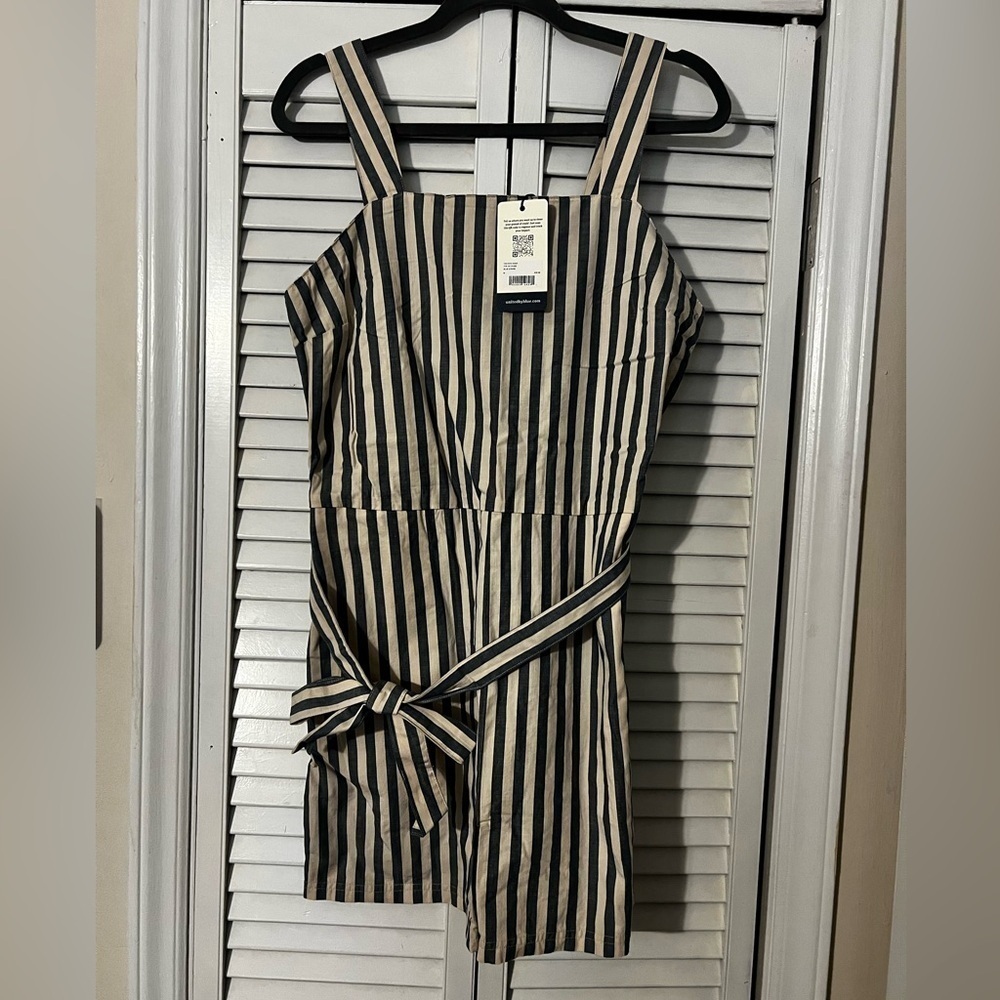 NWT United By Blue Women's Organic Retro Romper - Cream & Blue - Medium
